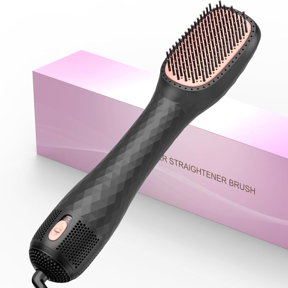 3-in-1 Hair Dryer Brush Straightener Ionic Ceramic Tourmaline All Hair Types